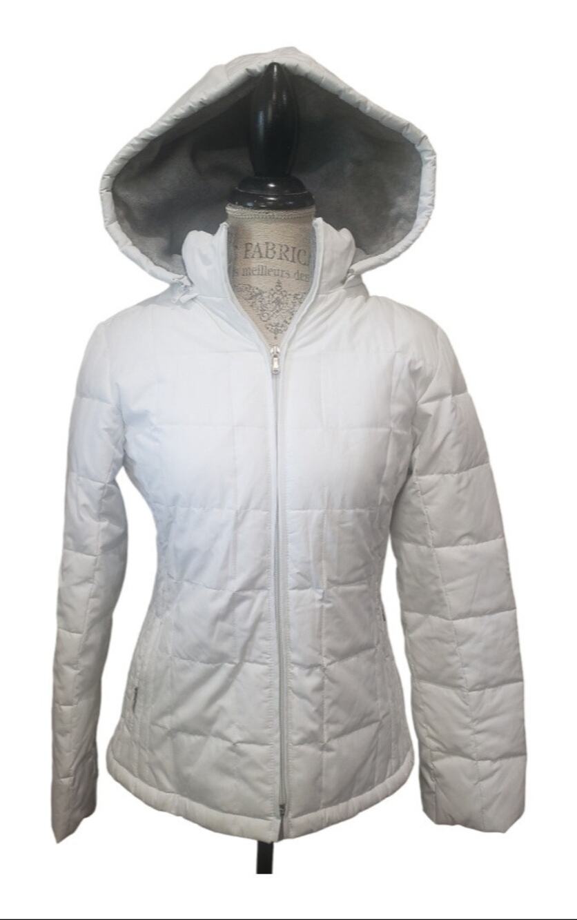 ESPRIT Outerwear Down Feather White Puffer Zip Up Jacket Removable Hoodie Pocket
